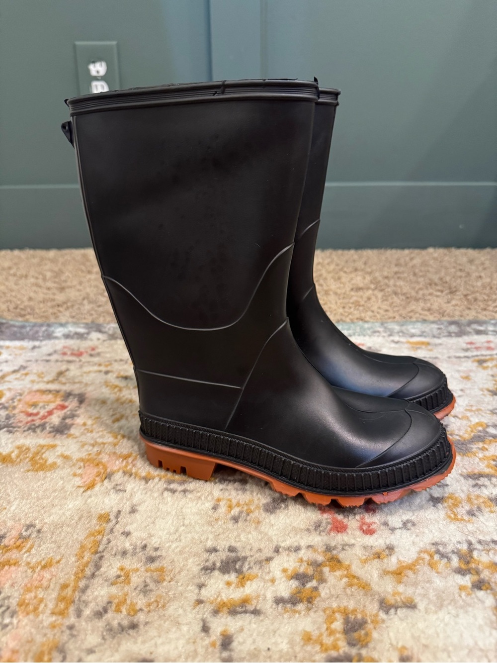 Kids Black Rain & Snow Boots with Contrasting Brown Outsole